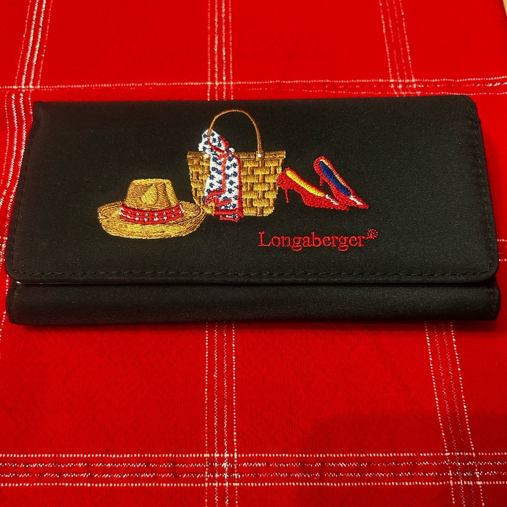 Longaberger RETIRED "HAT/BASKET/ RED SHOES" TRIFOLD WALLET/CHECKBOOK -
